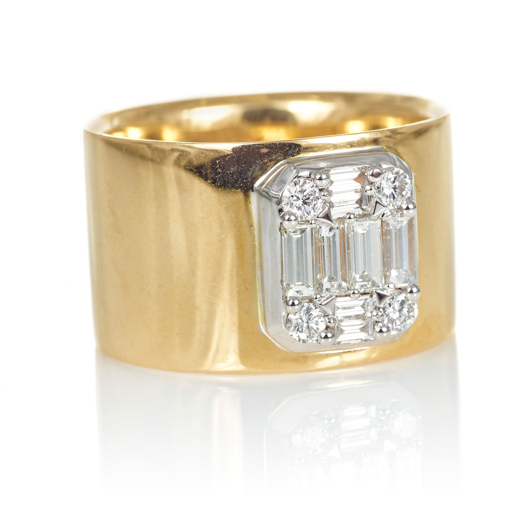 18K Yellow Gold Cigar Band Diamond Ring