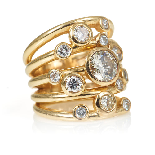 Bezel Set Stacked 5 Band Diamond Ring in 14K Yellow Gold