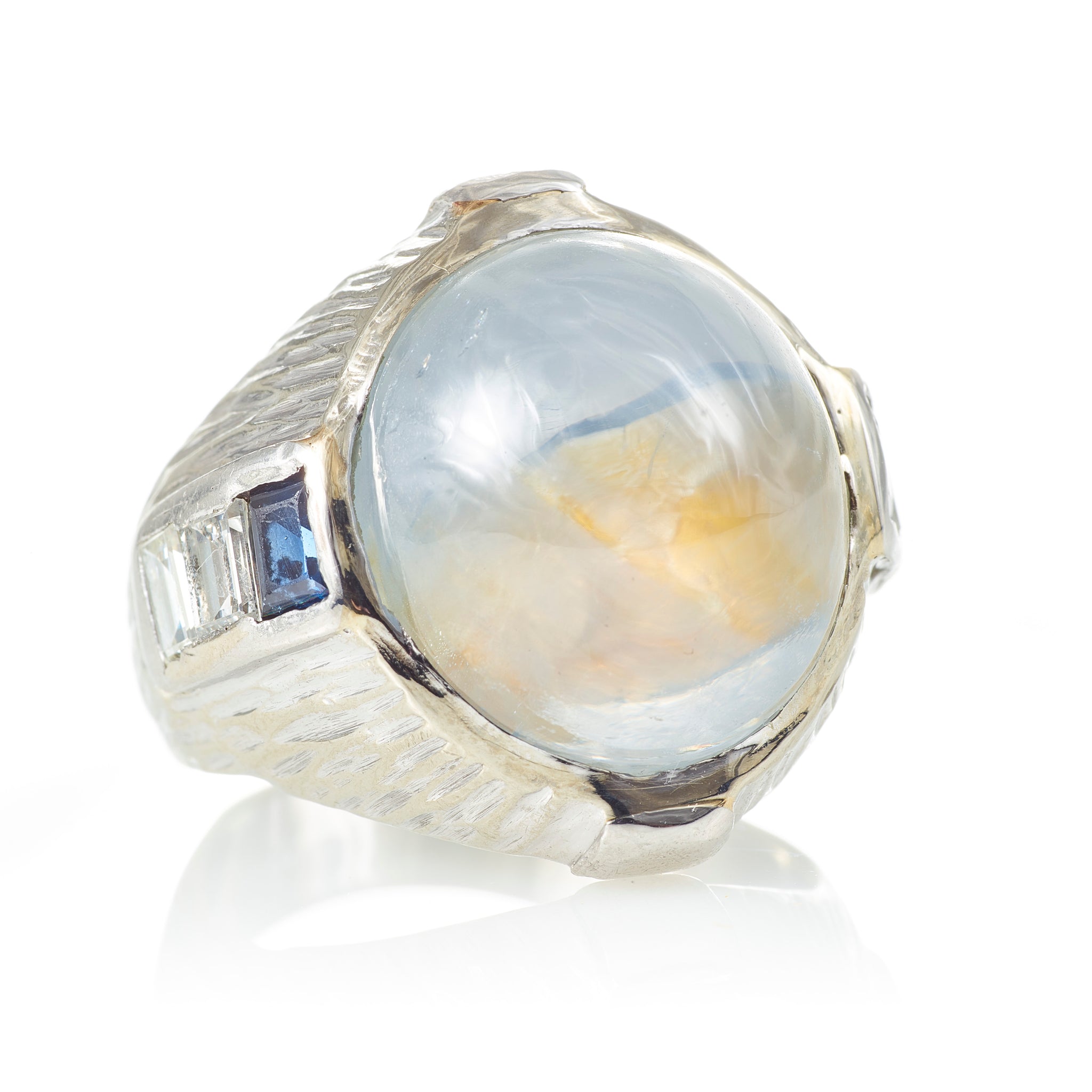 Blue Star Sapphire 14k White Gold Ring with Accent Diamonds and Sapphi