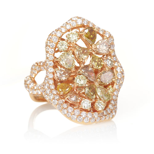 Yellow Diamond Cluster Cocktail Ring