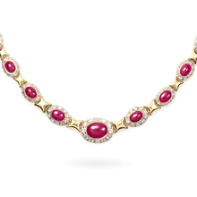 Load image into Gallery viewer, 18k Yellow Gold Oval Cabochon Ruby and Diamond BIB Choker Necklace
