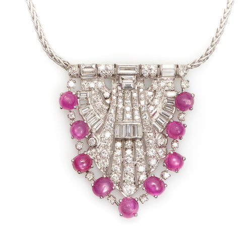Platinum Star-Ruby and Diamond Fixed Pendant Necklace