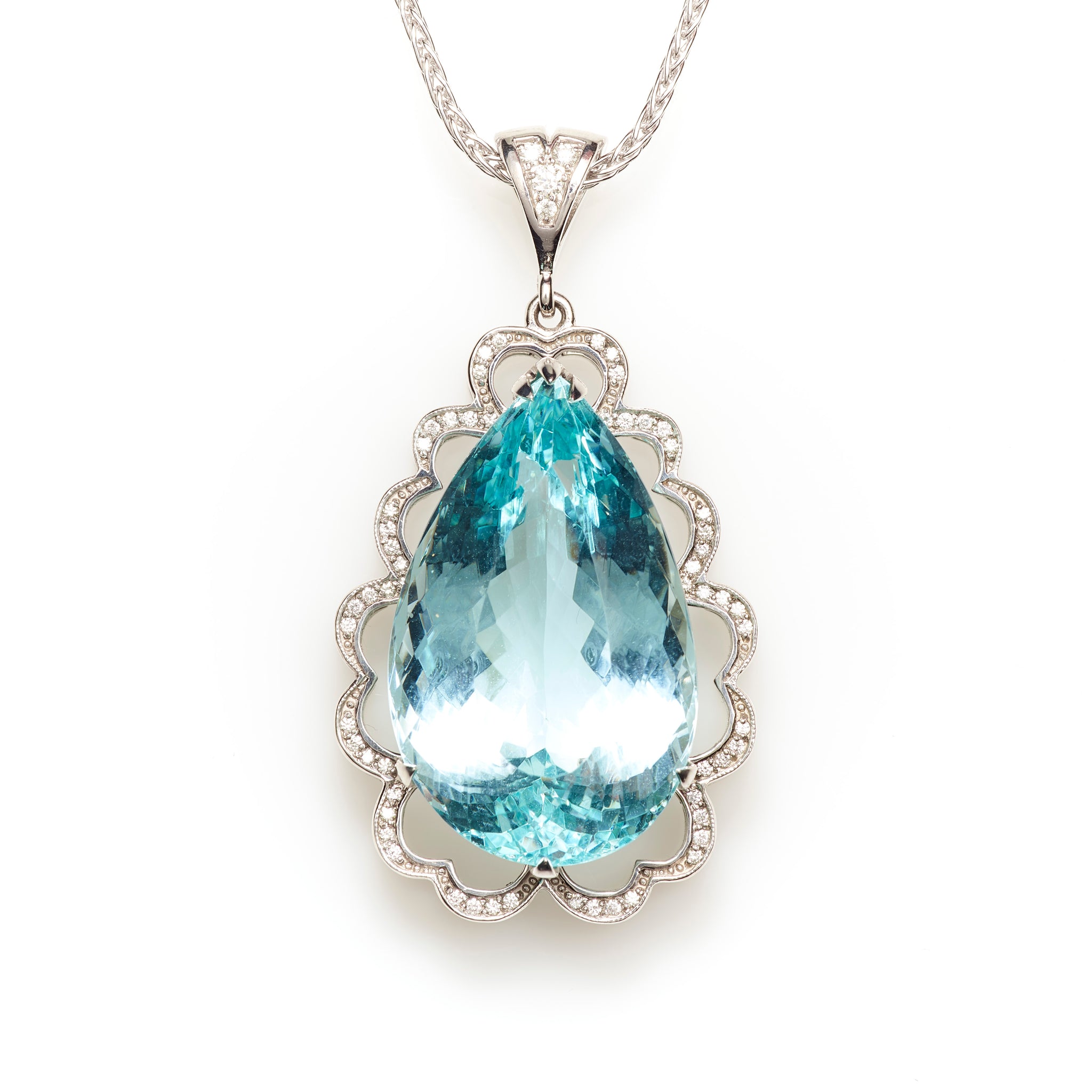 Buy Custom Pear-Shaped Aquamarine Diamond Pendant Necklace