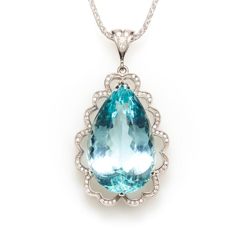 Aquamarine and Diamond Pendant Necklace in 18K White Gold