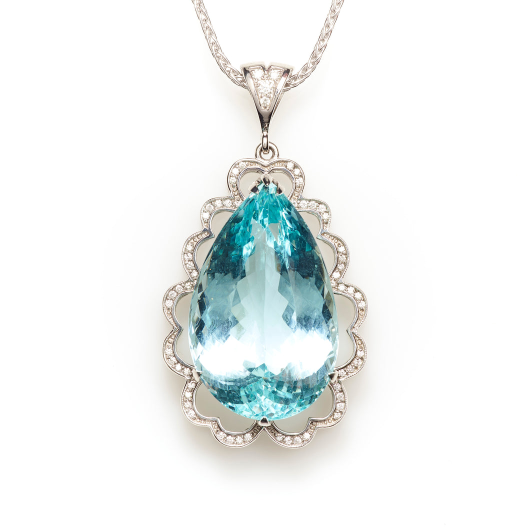 Aquamarine and Diamond Pendant Necklace in 18K White Gold