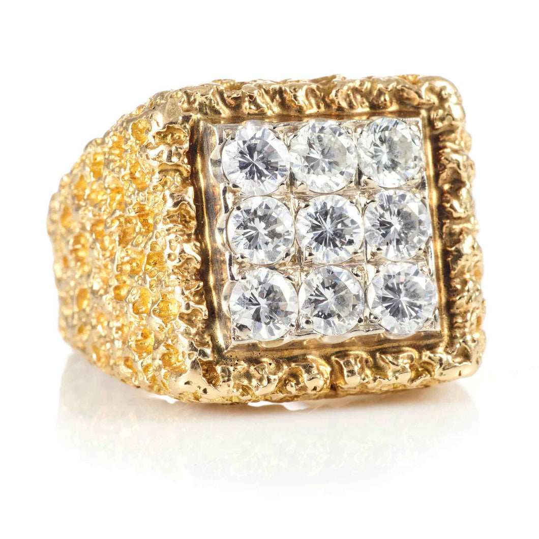 Estate Men's Squared Diamond Ring in 14k Yellow Gold