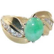 Load image into Gallery viewer, Vintage Estate Jade and Diamond Ring in 14k Yellow Gold
