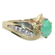 Load image into Gallery viewer, Vintage Estate Jade and Diamond Ring in 14k Yellow Gold
