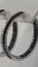 Load and play video in Gallery viewer, Custom-Made Black &amp; White Diamond Hoop Earrings in 14k White Gold
