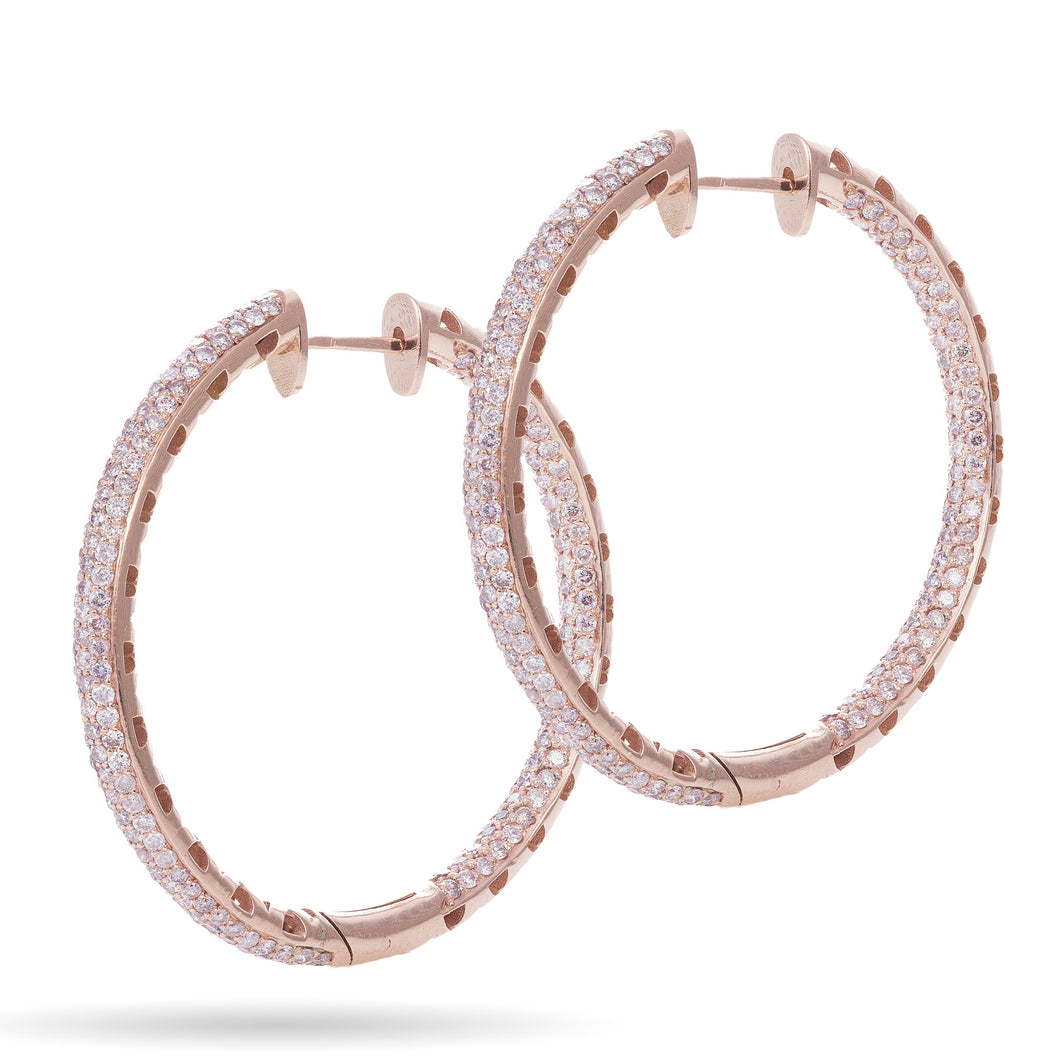 Custom-Made 14k Rose Gold Inside Outside Diamond Hoop Earrings
