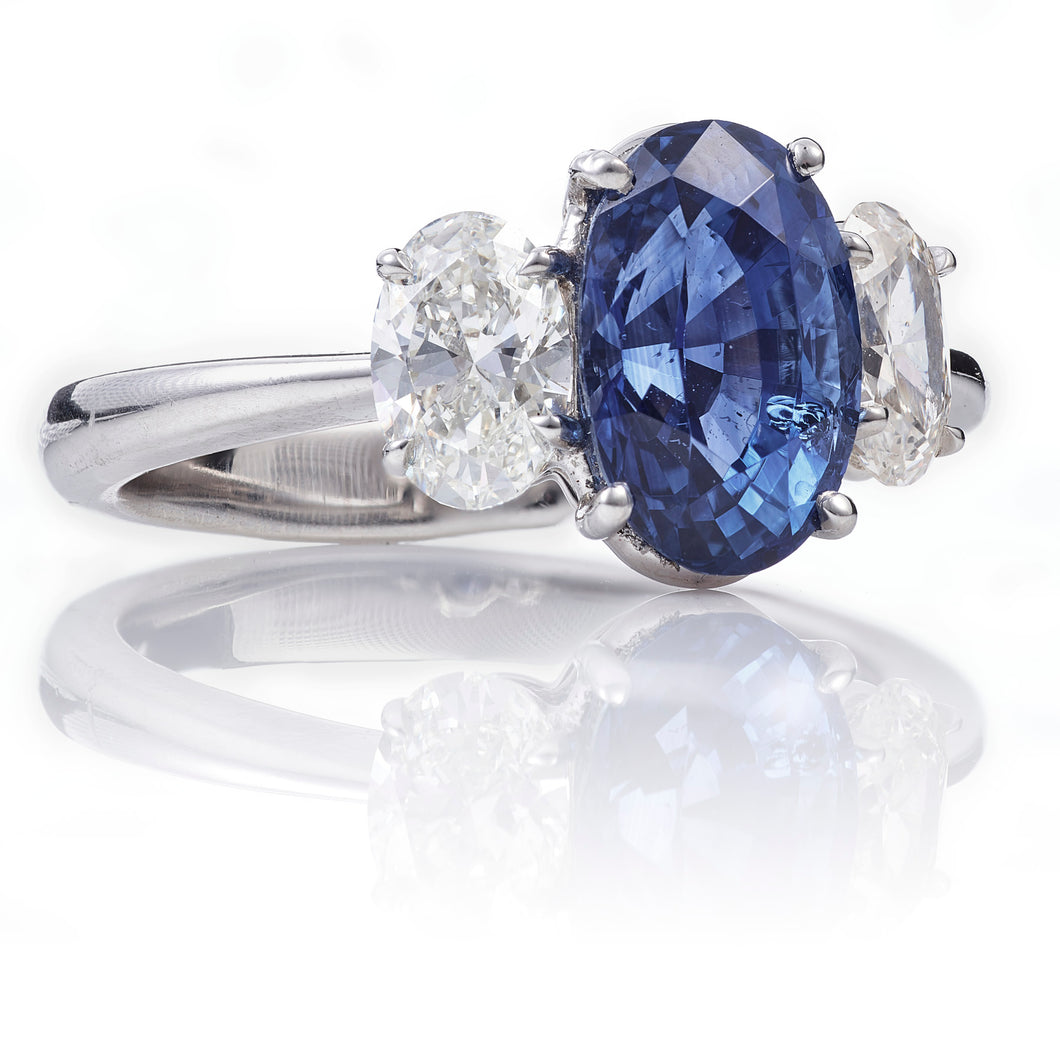 Custom-Made Sapphire & Diamond Ring in Platinum
