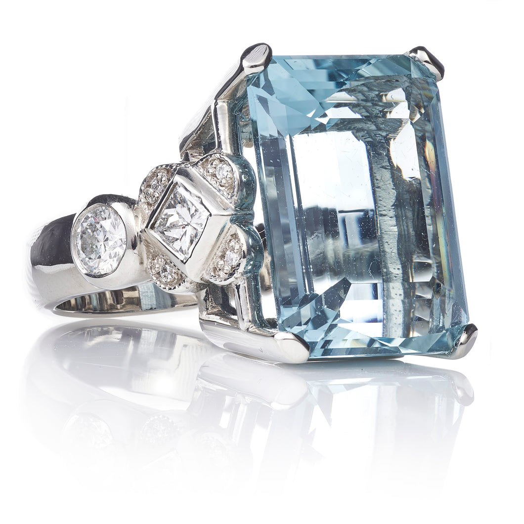 Custom-Made Aquamarine Ring with Diamonds 14k White Gold