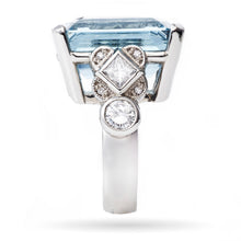 Load image into Gallery viewer, Custom-Made Aquamarine Ring with Diamonds 14k White Gold
