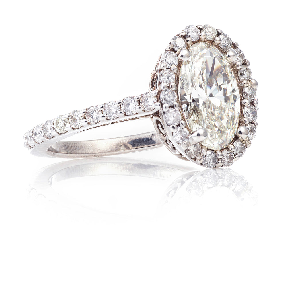 Oval Shaped Halo Diamond Ring in 14k White Gold