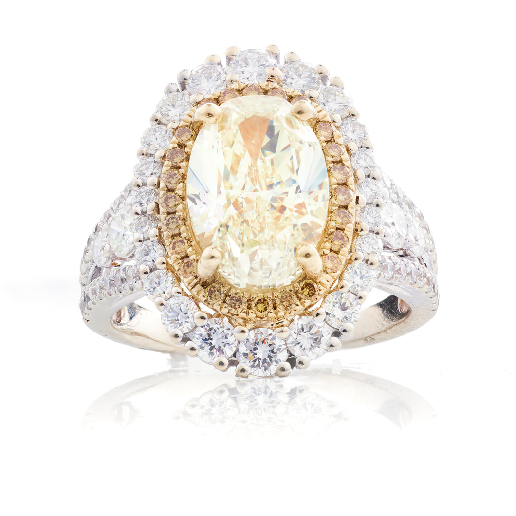 Custom-Made 3.5 carat Yellow & White Diamond Ring in 14k White Gold