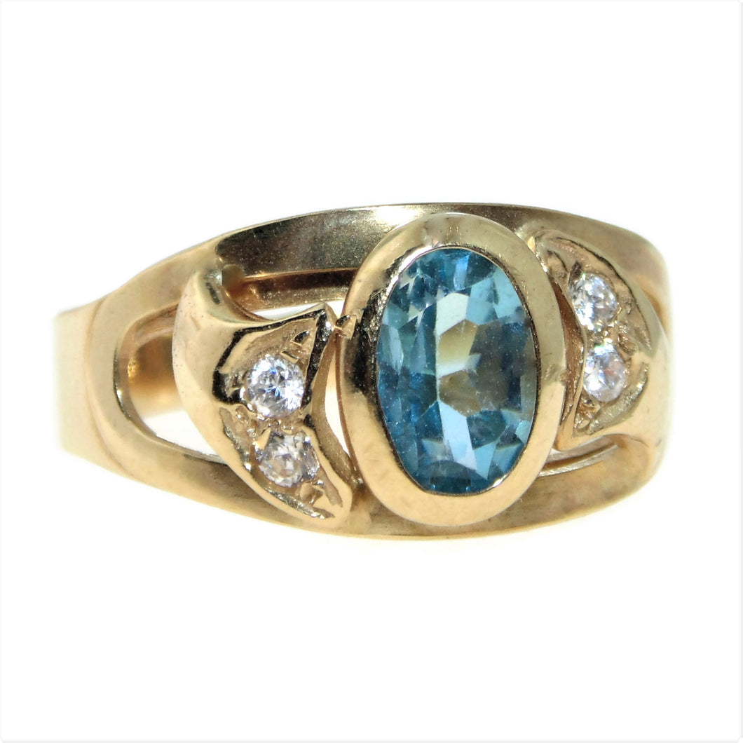 Blue Topaz Diamond Ring in 14k Yellow Gold