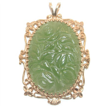 Load image into Gallery viewer, Vintage Statement Jadeite Carved Floral Pendant in 14k Yellow Gold
