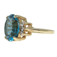 Load image into Gallery viewer, Estate 5.0 carat Blue Topaz Statement Ring in 14k Yellow Gold with Diamonds
