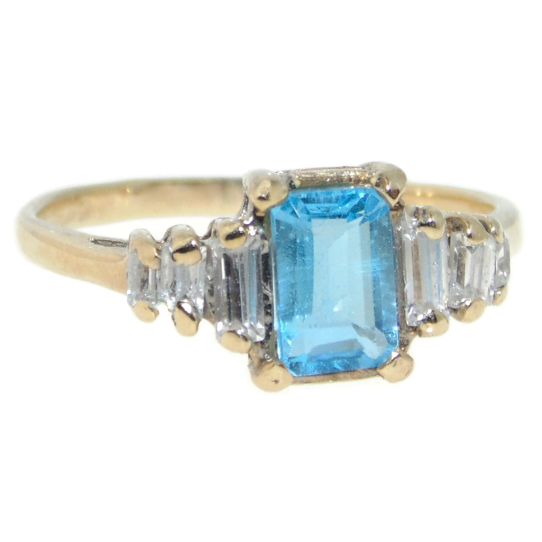 Estate Blue Topaz Dainty Ring in 14k Yellow Gold