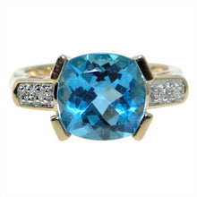 Load image into Gallery viewer, Estate 3.0 carat Blue Topaz Statement Ring in 14k Yellow Gold with Diamonds
