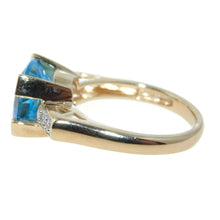 Load image into Gallery viewer, Estate 3.0 carat Blue Topaz Statement Ring in 14k Yellow Gold with Diamonds
