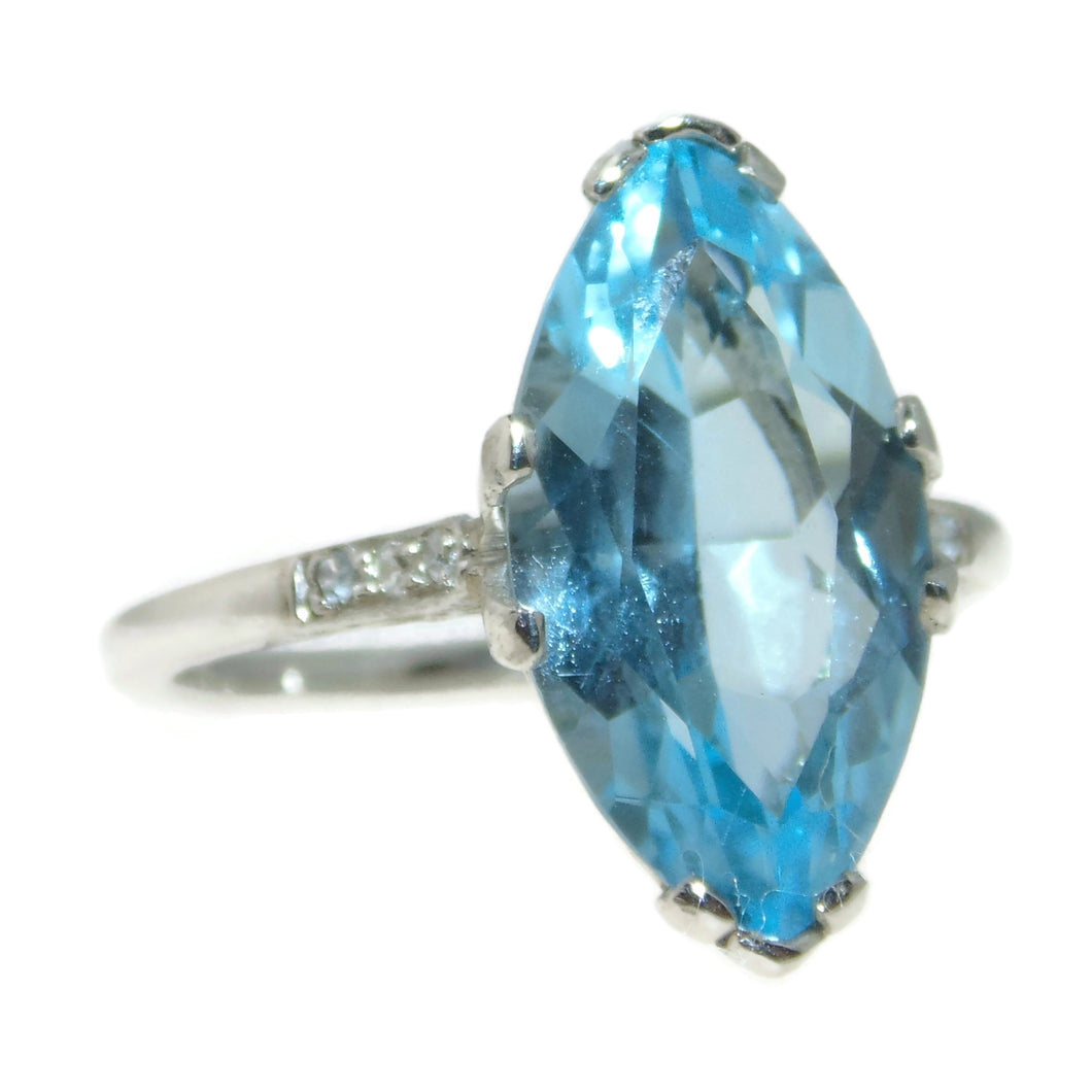 Vintage 7.0 carat Blue Marquise Topaz Statement Ring in Platinum