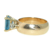 Load image into Gallery viewer, Estate Blue Emerald Cut Topaz Ring in 14k Yellow Gold with Diamonds
