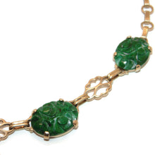 Load image into Gallery viewer, Vintage Jade Carved Floral Front Necklace in 14k Yellow Gold
