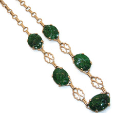 Load image into Gallery viewer, Vintage Jade Carved Floral Front Necklace in Yellow Gold
