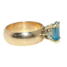 Load image into Gallery viewer, Estate Blue Emerald Cut Topaz Ring in 14k Yellow Gold with Diamonds
