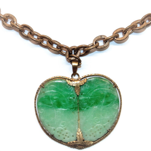Jade Carved Butterfly Wings Front Necklace in Gold Plated