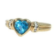 Load image into Gallery viewer, Estate Heart Shaped Blue Topaz Diamond Ring in 14k Yellow Gold
