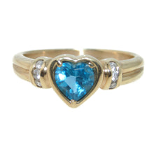 Load image into Gallery viewer, Estate Heart Shaped Blue Topaz Diamond Ring in 14k Yellow Gold
