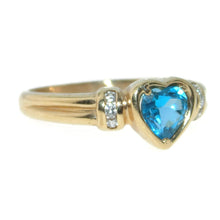 Load image into Gallery viewer, Estate Heart Shaped Blue Topaz Diamond Ring in 14k Yellow Gold
