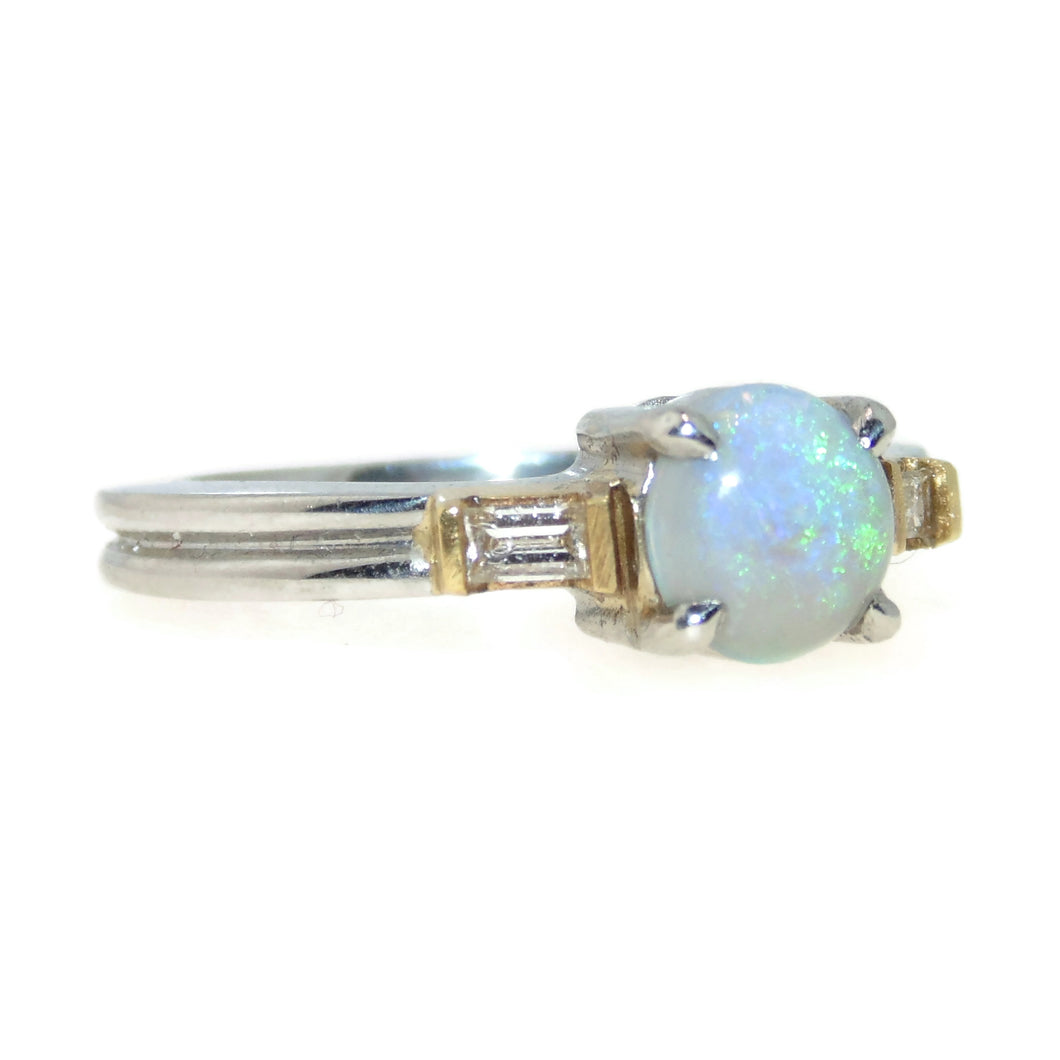Estate Opal Ring in Platinum and 18k Yellow Gold with Diamond Accents
