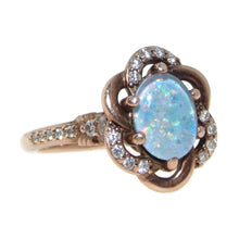 Load image into Gallery viewer, Vintage Ornate Opal with Diamond Band Ring in 14k Rose Gold
