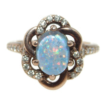 Load image into Gallery viewer, Vintage Ornate Opal with Diamond Band Ring in 14k Rose Gold
