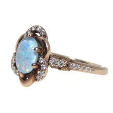 Load image into Gallery viewer, Vintage Ornate Opal with Diamond Band Ring in 14k Rose Gold
