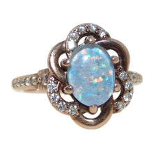 Load image into Gallery viewer, Vintage Ornate Opal with Diamond Band Ring in 14k Rose Gold
