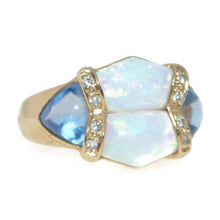 Load image into Gallery viewer, Estate Opal Diamond Tanzanite Ring in 14k Yellow Gold
