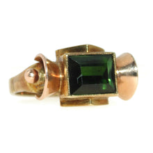 Load image into Gallery viewer,  Vintage Green Tourmaline Ring Ornate Art Deco 14k Rose Gold
