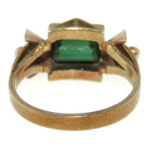 Load image into Gallery viewer, Vintage Green Tourmaline Ring Ornate Art Deco 14k Rose Gold
