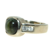 Load image into Gallery viewer, Estate Green Tourmaline Cat&#39;s Eye and Diamond Ring in 14k Yellow Gold
