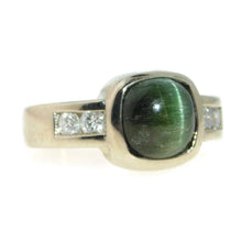 Load image into Gallery viewer, Estate Green Tourmaline Cat&#39;s Eye and Diamond Ring in 14k Yellow Gold
