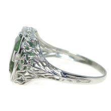 Load image into Gallery viewer, Vintage Green Tourmaline Ring Ornate Art Nouveau 14k White Gold
