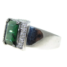 Load image into Gallery viewer, Statement Green Tourmaline Ring in 14k White Gold with Diamond Accents
