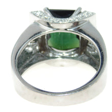 Load image into Gallery viewer, Statement Green Tourmaline Ring in 14k White Gold with Diamond Accents
