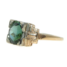 Load image into Gallery viewer, Vintage Green Tourmaline Ring Ornate Art Deco in 14k Yellow Gold
