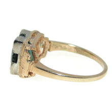 Load image into Gallery viewer, Vintage Green Tourmaline Ring Ornate Art Deco in 14k Yellow Gold
