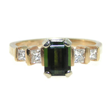 Load image into Gallery viewer, Estate Green Tourmaline and Diamond Ring in 14k Yellow Gold
